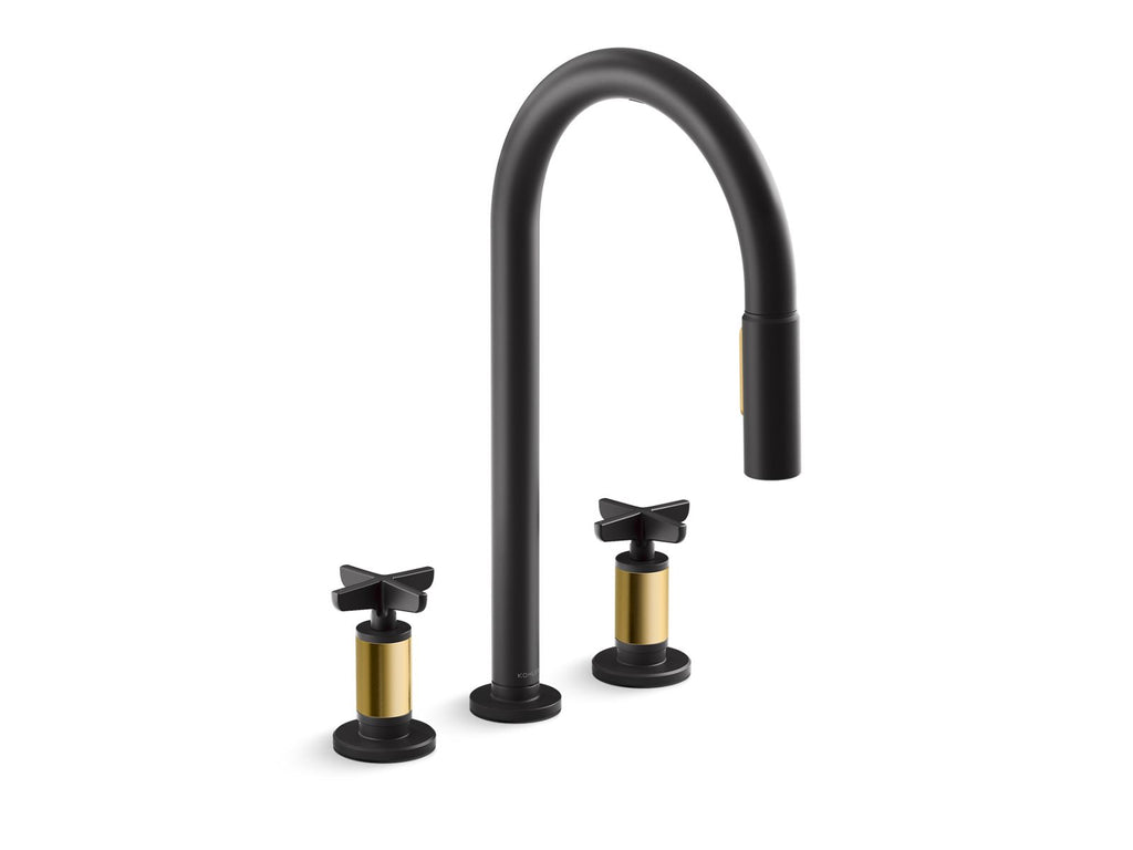 KOHLER K-28677-3RT2-BMB Billet Touchless Pull-Down Kitchen Sink Faucet With Two-Function Sprayhead - Matte Black With Brushed Moderne Brass