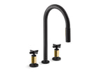 KOHLER K-28677-3RT2-BMB Billet Touchless Pull-Down Kitchen Sink Faucet With Two-Function Sprayhead - Matte Black With Brushed Moderne Brass