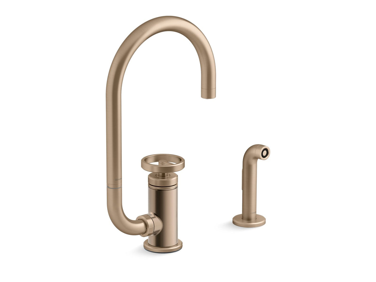 KOHLER K-28675-9-BV Single-handle kitchen sink faucet with two-function extended-reach spout and side sprayer  -  Vibrant Brushed Bronze
