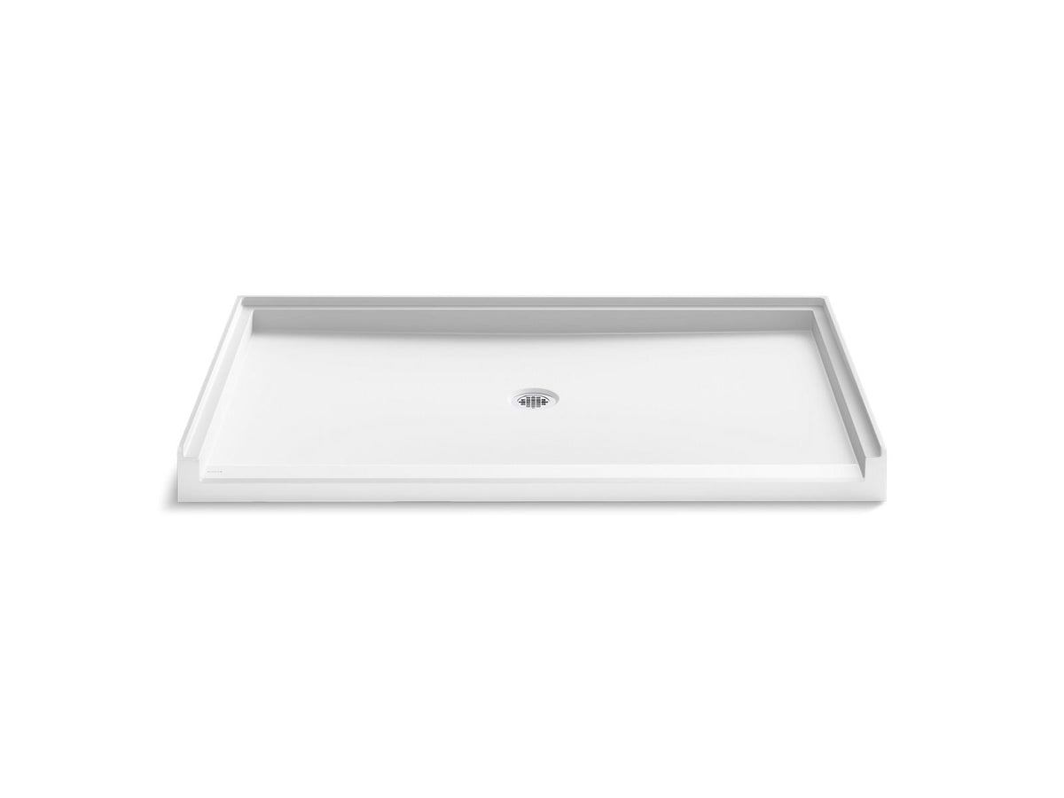 KOHLER K-44166-HW1 Stoneridge 62" X 36" Alcove Shower Base, Center Drain - Honed White