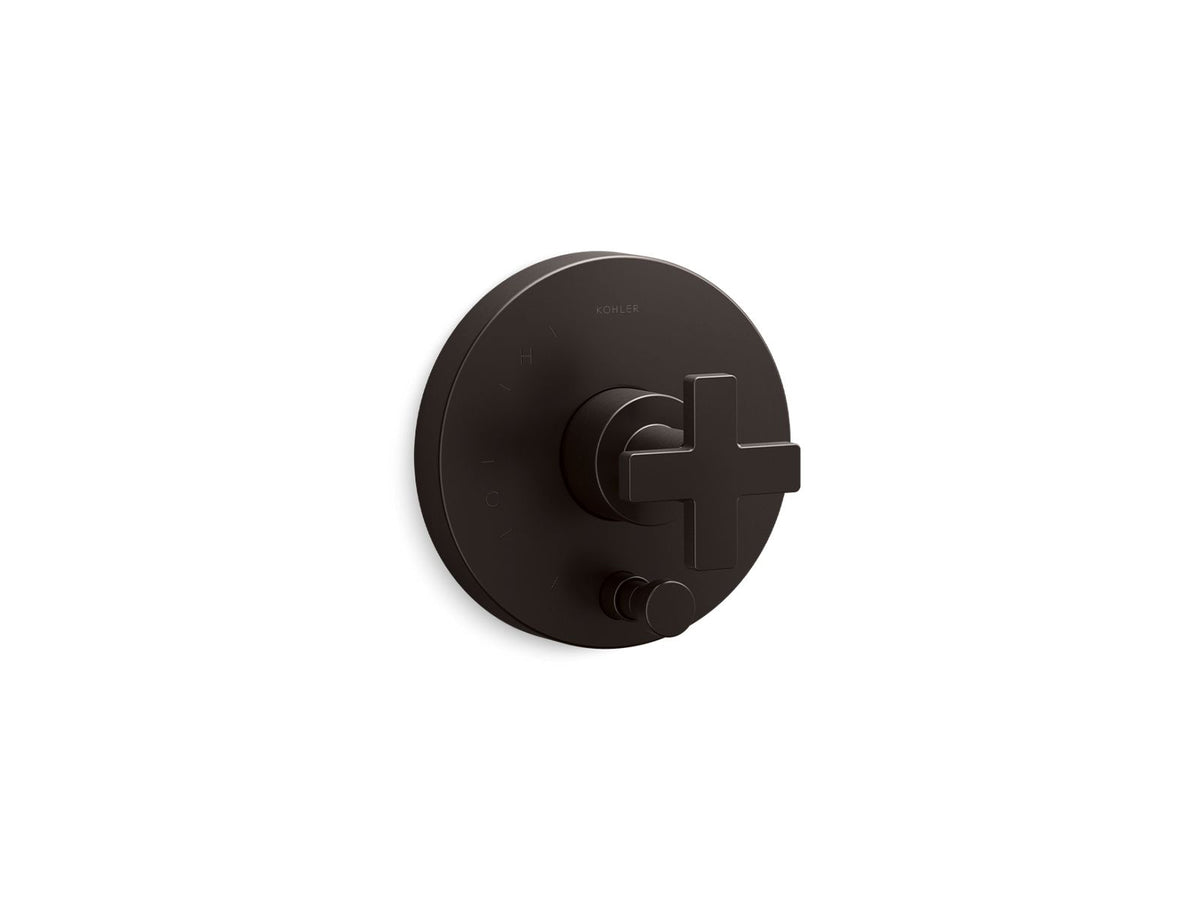 KOHLER K-T73117-3-BGP Rite-Temp valve trim with push-button diverter and cross handle  -  Brushed Graphite