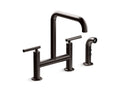 KOHLER K-7548-4-BGP Two-hole bridge kitchen sink faucet with side sprayer  -  Brushed Graphite