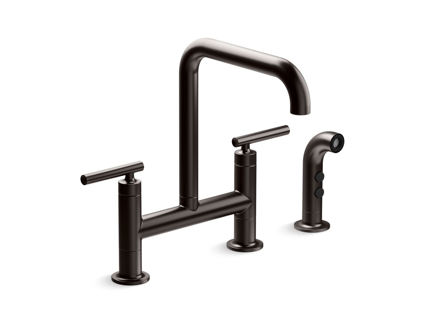 KOHLER K-7548-4-BGP Two-hole bridge kitchen sink faucet with side sprayer  -  Brushed Graphite