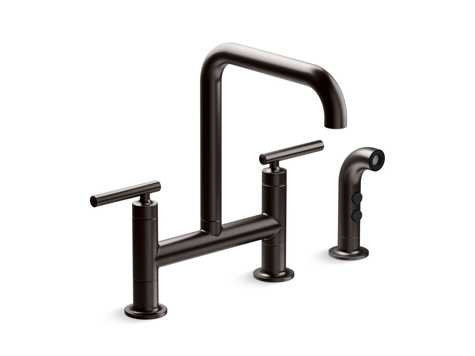 KOHLER K-7548-4-BGP Two-hole bridge kitchen sink faucet with side sprayer  -  Brushed Graphite