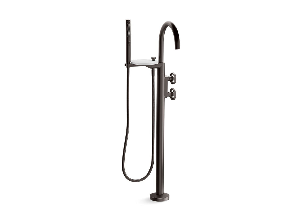 KOHLER K-T77984-9-BGP Floor-mount bath filler trim with industrial handles and handshower  -  Brushed Graphite