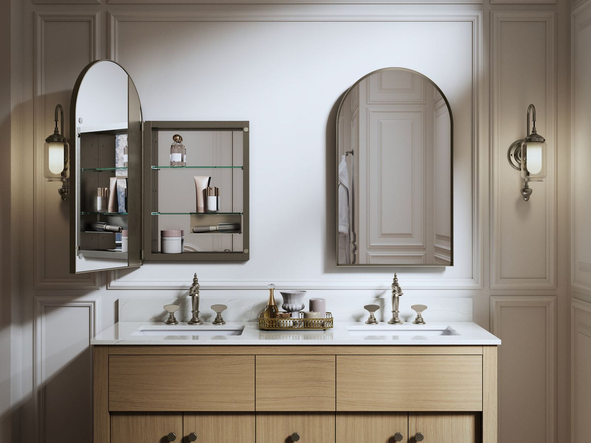 KOHLER K-36540-BGL Verdera 20" X 34" Arched Framed Medicine Cabinet, Left-Hinged - Moderne Brushed Gold