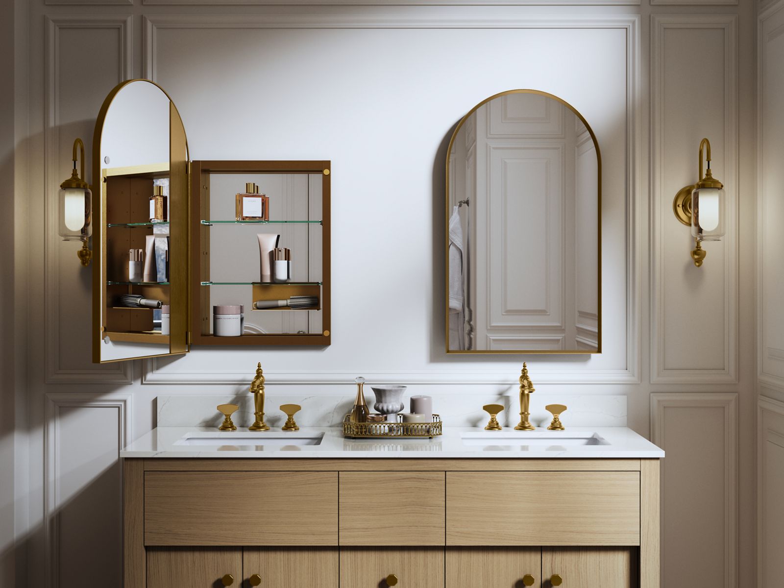 KOHLER K-36540-BGL Verdera 20" X 34" Arched Framed Medicine Cabinet, Left-Hinged - Moderne Brushed Gold