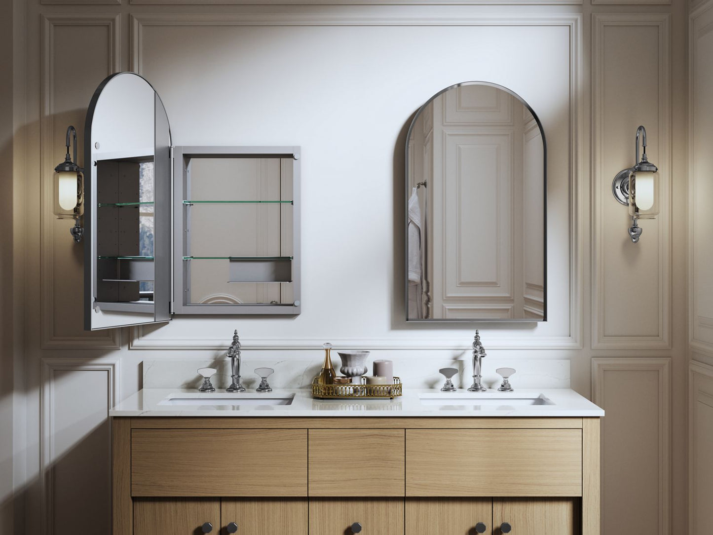 KOHLER K-36540-BNL Verdera 20" x 34" arched framed medicine cabinet, left-hinged - Brushed Nickel