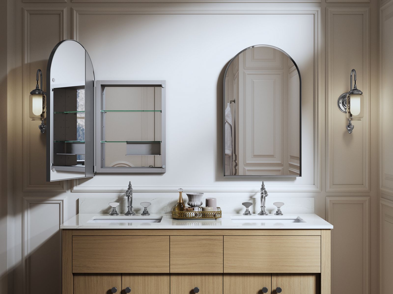 KOHLER K-36540-BGL Verdera 20" X 34" Arched Framed Medicine Cabinet, Left-Hinged - Moderne Brushed Gold