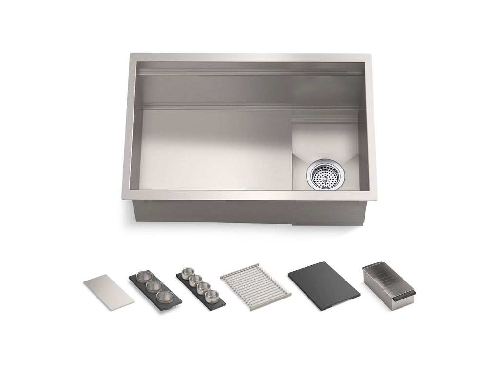 KOHLER K-37911-PAP-NA Synthos 27-3/4" Undermount Single-Bowl Workstation Kitchen Sink - Wood Composite Matte Black