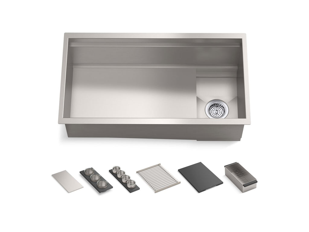 KOHLER K-37908-PAP-NA Synthos 33-3/4" Undermount Single-Bowl Workstation Kitchen Sink - Wood Composite Matte Black