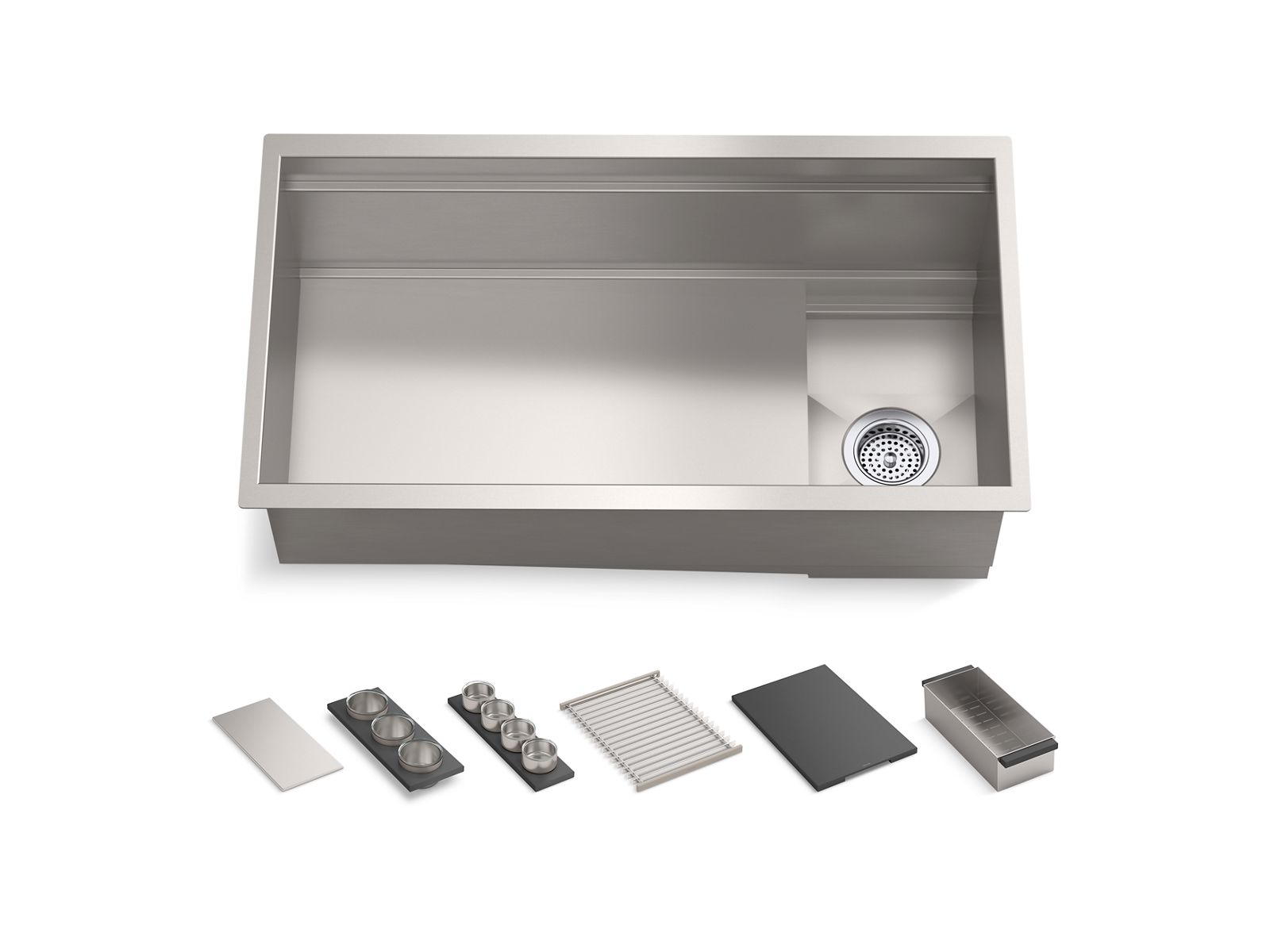 KOHLER K-37908-PAP-NA Synthos 33-3/4" Undermount Single-Bowl Workstation Kitchen Sink - Wood Composite Matte Black