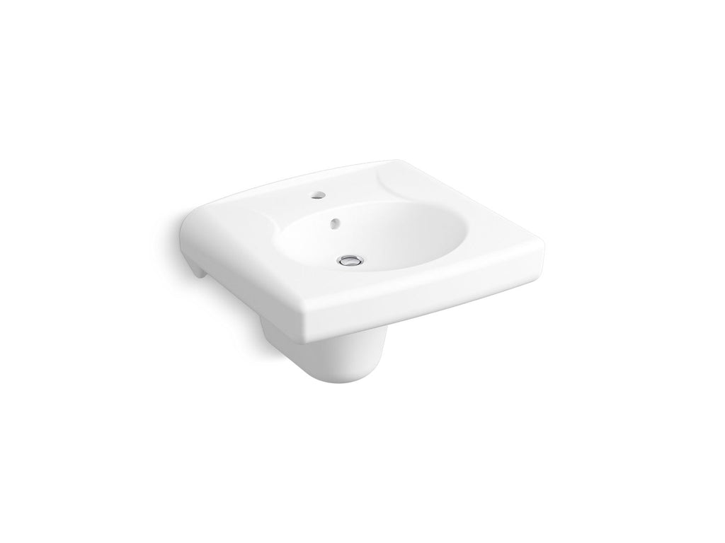 KOHLER K-1999-1-0 Brenham Wall-Mount Or Concealed Carrier Arm Mount Commercial Bathroom Sink And Shroud With Single Faucet Hole - White