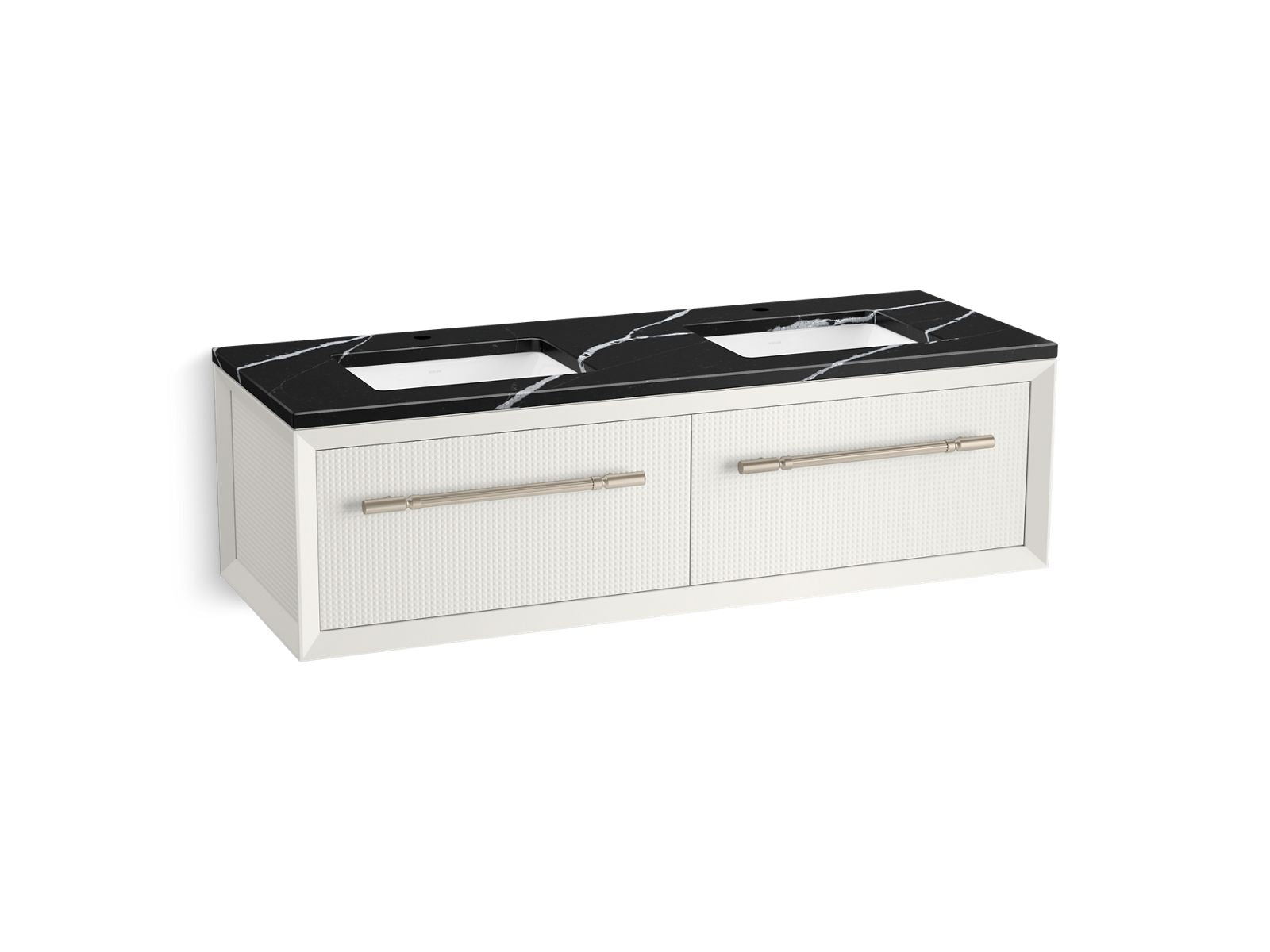 KOHLER K-CM33563-BD11-0EN Enivo 60" Wall-Hung Bathroom Vanity Cabinet With Sinks And Quartz Top - White