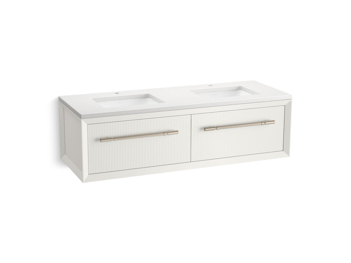 KOHLER K-CM33563-BD11-0WN Enivo 60" Wall-Hung Bathroom Vanity Cabinet With Sinks And Quartz Top - White