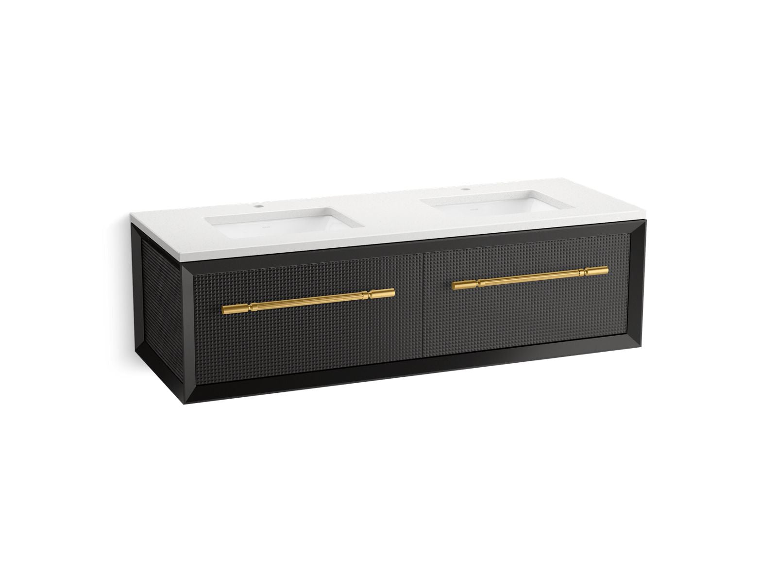 KOHLER K-CM33563-BD11-GWB Enivo 60" Wall-Hung Bathroom Vanity Cabinet With Sinks And Quartz Top - Gloss Black