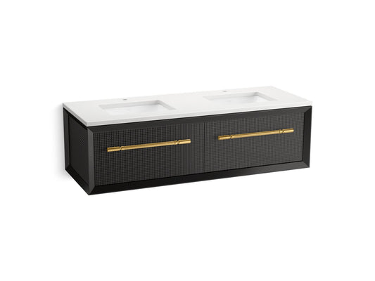 KOHLER K-CM33563-BD11-GWB 60" wall-hung bathroom vanity cabinet with sinks and quartz top  -  Gloss Black
