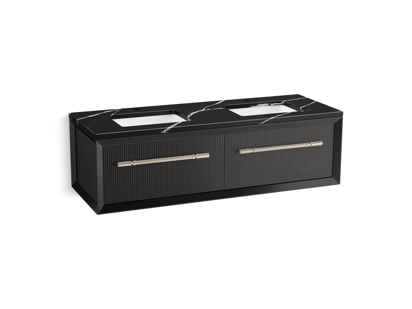 KOHLER K-CM33563-BD11-GEN Enivo 60" Wall-Hung Bathroom Vanity Cabinet With Sinks And Quartz Top - Gloss Black