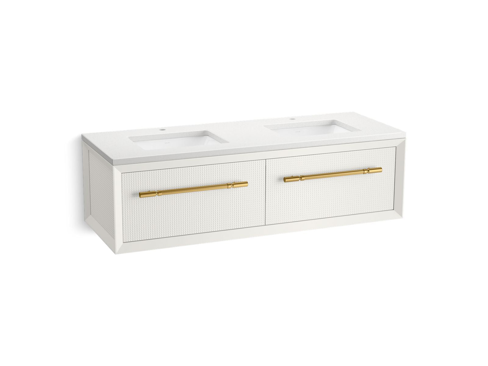 KOHLER K-CM33563-BD11-0WB Enivo 60" Wall-Hung Bathroom Vanity Cabinet With Sinks And Quartz Top - White