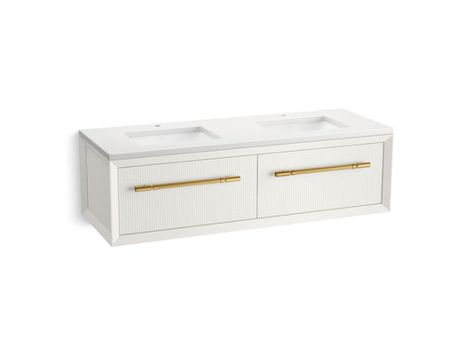 KOHLER K-CM33563-BD11-0WB 60" wall-hung bathroom vanity cabinet with sinks and quartz top  -  White