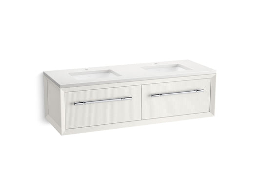 KOHLER K-CM33563-BD11-0WC 60" wall-hung bathroom vanity cabinet with sinks and quartz top  -  White