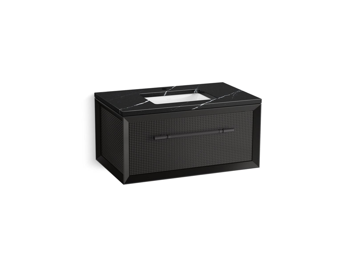KOHLER K-CM33562-BD10-GEL Enivo 36" Wall-Hung Bathroom Vanity Cabinet With Sink And Quartz Top - Gloss Black