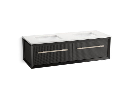 KOHLER K-CM33563-BD11-GWN 60" wall-hung bathroom vanity cabinet with sinks and quartz top  -  Gloss Black
