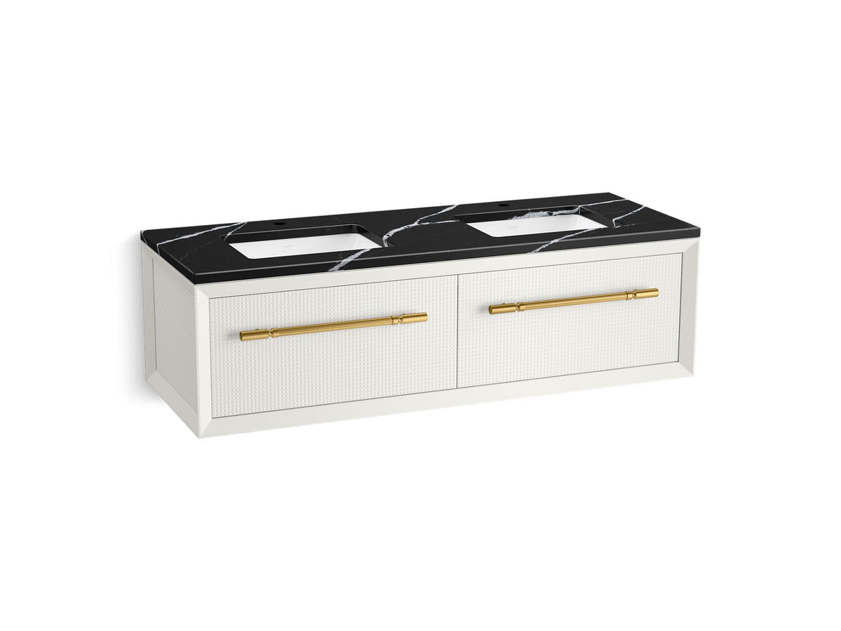 KOHLER K-CM33563-BD11-0EB Enivo 60" Wall-Hung Bathroom Vanity Cabinet With Sinks And Quartz Top - White