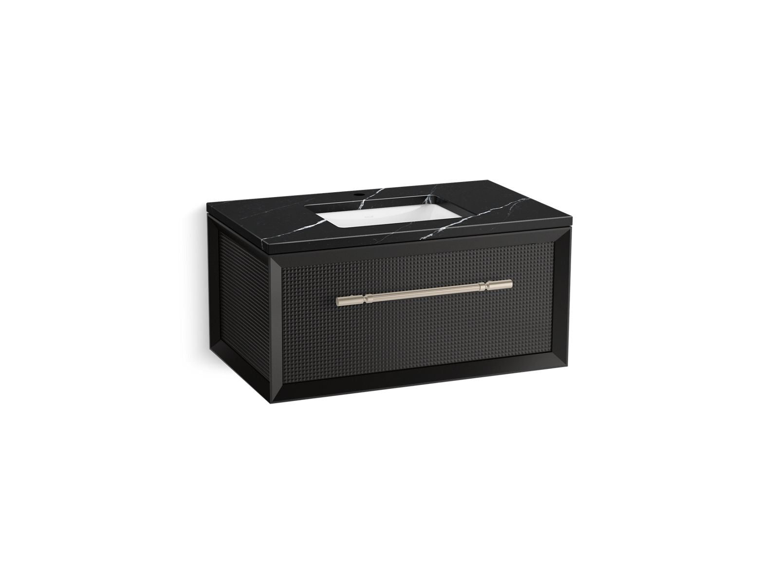 KOHLER K-CM33562-BD10-GEN Enivo 36" Wall-Hung Bathroom Vanity Cabinet With Sink And Quartz Top - Gloss Black