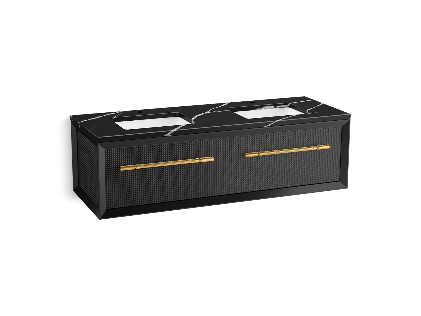 KOHLER K-CM33563-BD11-GEB Enivo 60" Wall-Hung Bathroom Vanity Cabinet With Sinks And Quartz Top - Gloss Black