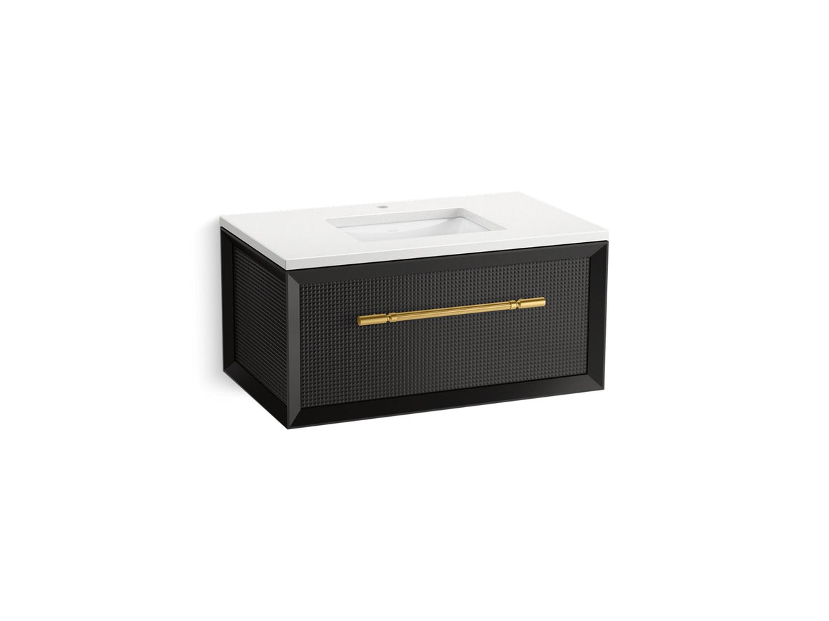 KOHLER K-CM33562-BD10-GWB Enivo 36" Wall-Hung Bathroom Vanity Cabinet With Sink And Quartz Top - Gloss Black