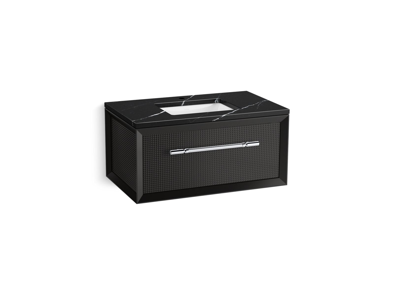 KOHLER K-CM33562-BD10-GEC Enivo 36" Wall-Hung Bathroom Vanity Cabinet With Sink And Quartz Top - Gloss Black