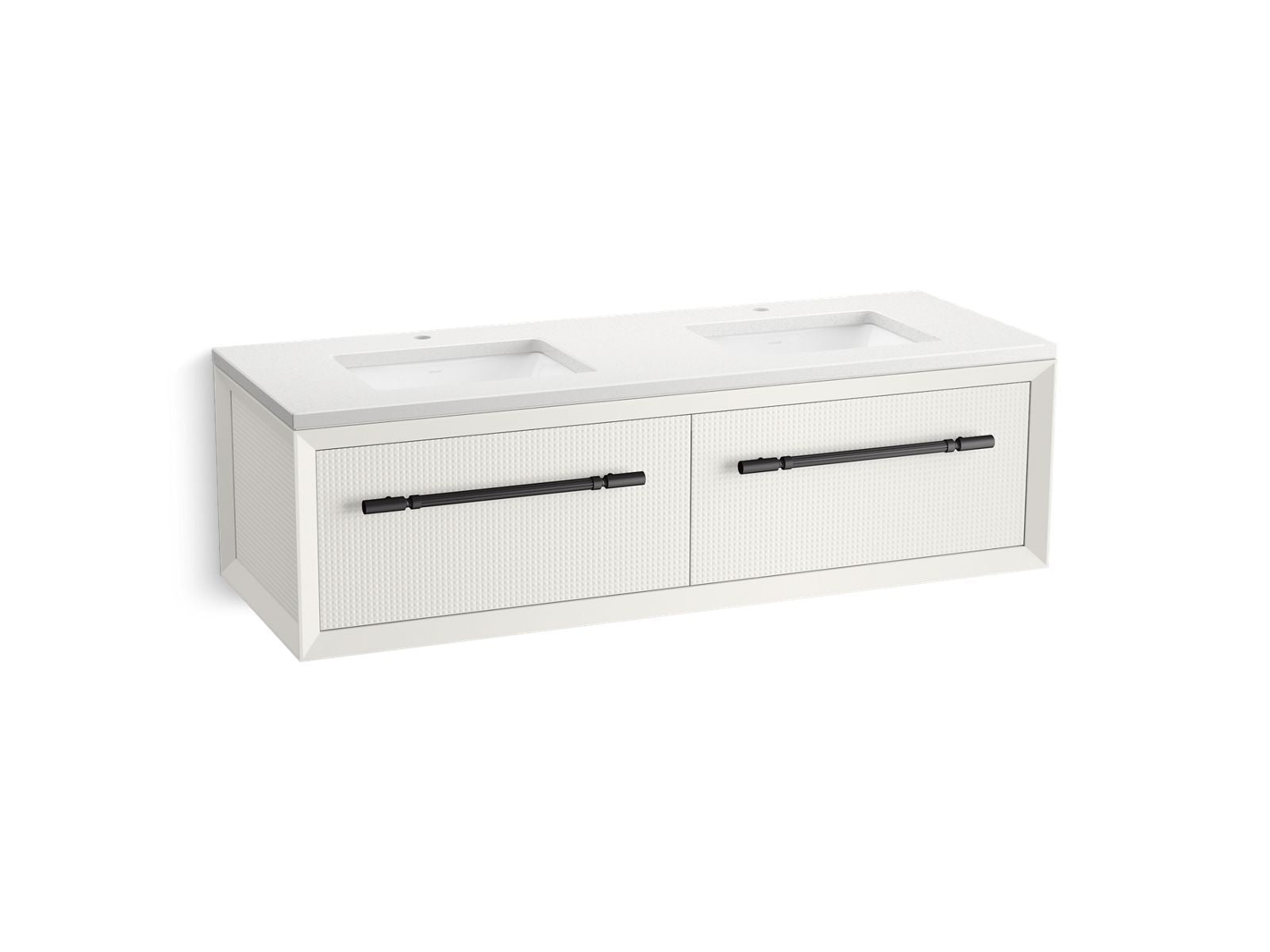 KOHLER K-CM33563-BD11-0WL 60" wall-hung bathroom vanity cabinet with sinks and quartz top  -  White