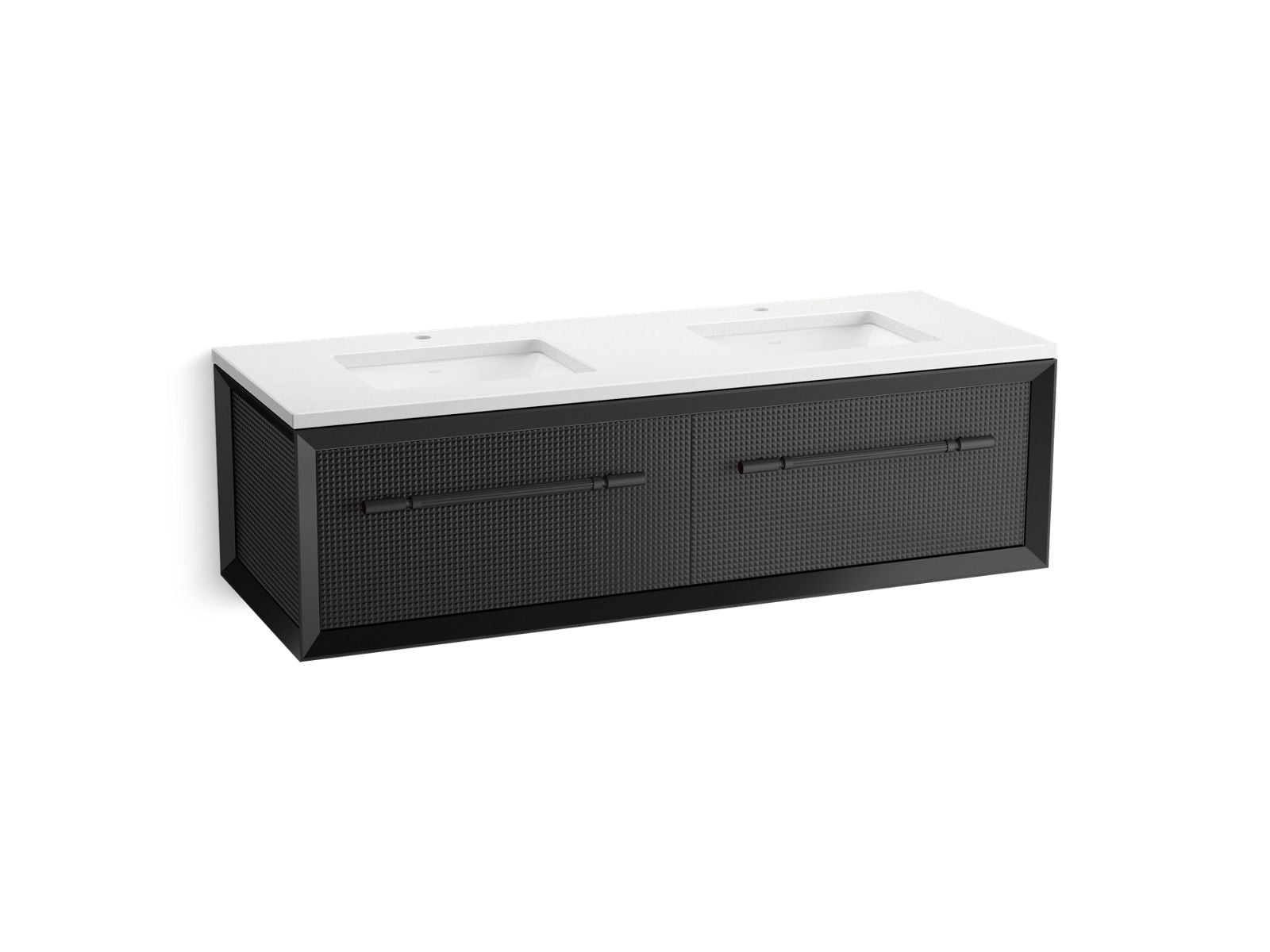 KOHLER K-CM33563-BD11-GWL Enivo 60" Wall-Hung Bathroom Vanity Cabinet With Sinks And Quartz Top - Gloss Black