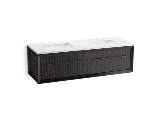 KOHLER K-CM33563-BD11-GWL 60" wall-hung bathroom vanity cabinet with sinks and quartz top  -  Gloss Black