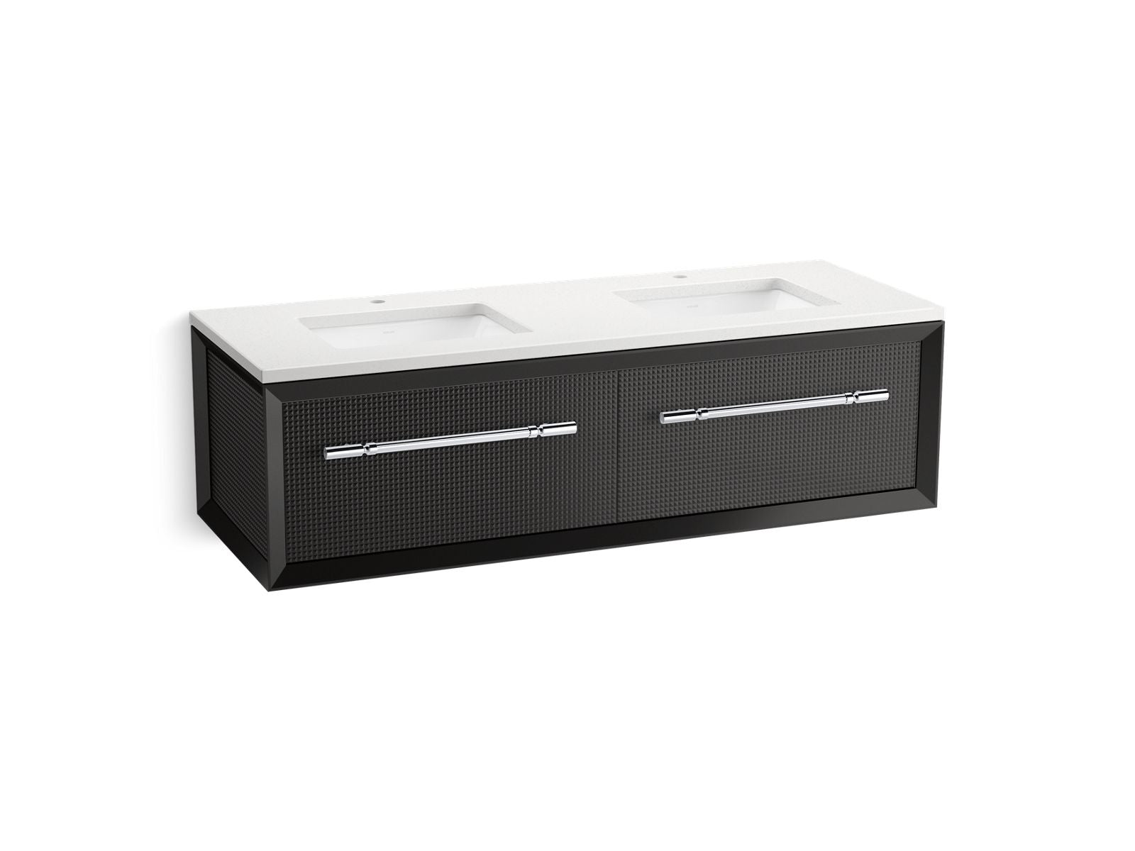 KOHLER K-CM33563-BD11-GWC 60" wall-hung bathroom vanity cabinet with sinks and quartz top  -  Gloss Black