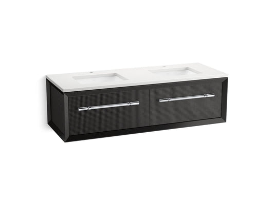 KOHLER K-CM33563-BD11-GWC 60" wall-hung bathroom vanity cabinet with sinks and quartz top  -  Gloss Black