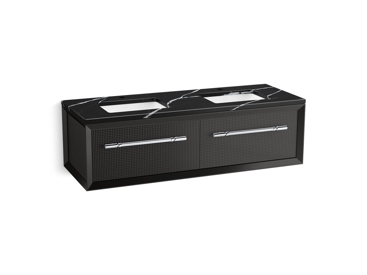 KOHLER K-CM33563-BD11-GEC Enivo 60" Wall-Hung Bathroom Vanity Cabinet With Sinks And Quartz Top - Gloss Black