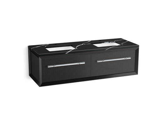 KOHLER K-CM33563-BD11-GEC 60" wall-hung bathroom vanity cabinet with sinks and quartz top  -  Gloss Black