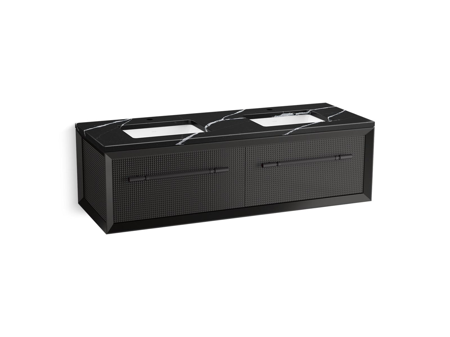 KOHLER K-CM33563-BD11-GEL 60" wall-hung bathroom vanity cabinet with sinks and quartz top  -  Gloss Black