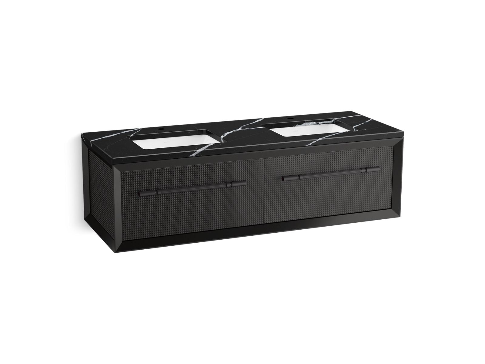 KOHLER K-CM33563-BD11-GEL Enivo 60" Wall-Hung Bathroom Vanity Cabinet With Sinks And Quartz Top - Gloss Black