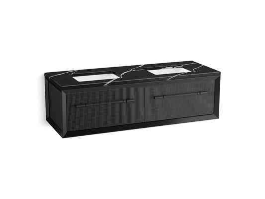 KOHLER K-CM33563-BD11-GEL 60" wall-hung bathroom vanity cabinet with sinks and quartz top  -  Gloss Black