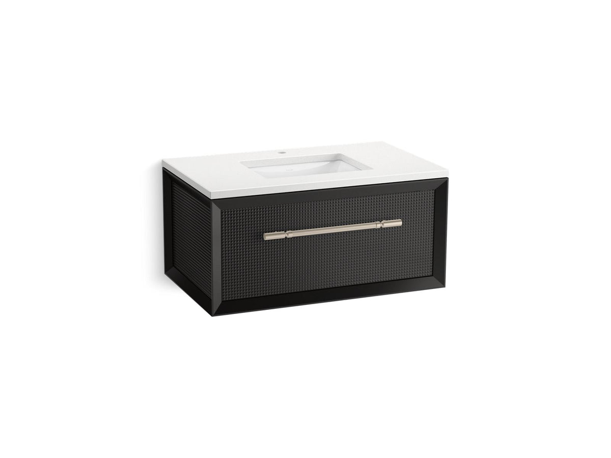 KOHLER K-CM33562-BD10-GWN Enivo 36" Wall-Hung Bathroom Vanity Cabinet With Sink And Quartz Top - Gloss Black