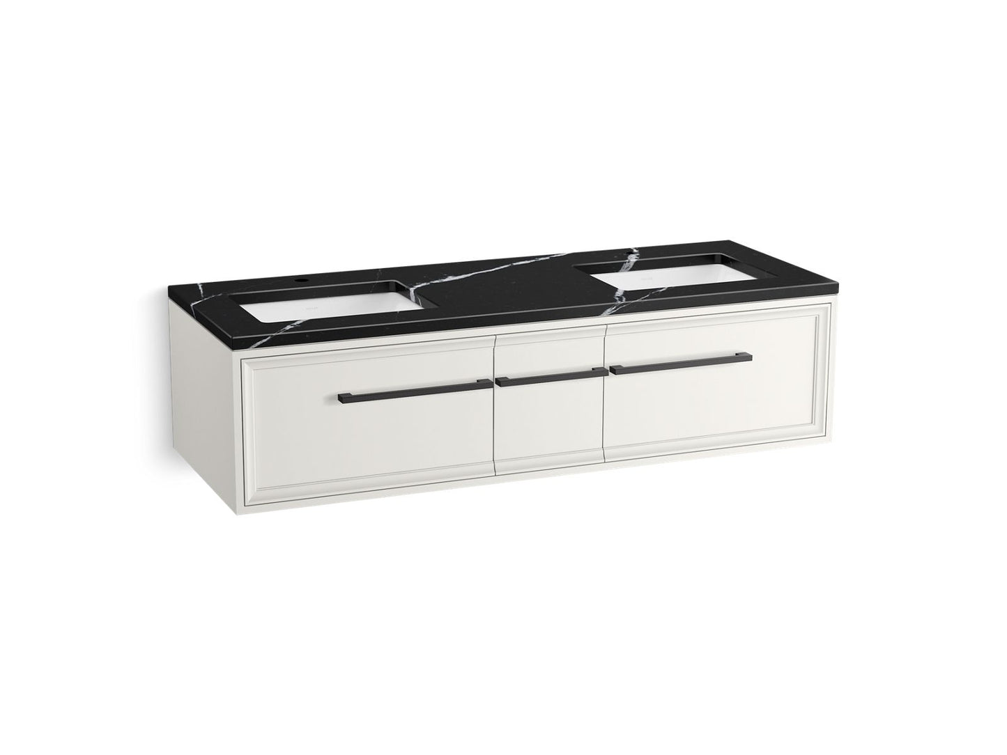 KOHLER K-CM33567-BD23-AEL 60" wall-hung bathroom vanity cabinet with sinks and quartz top  -  Linen White