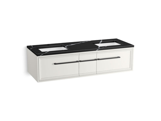 KOHLER K-CM33567-BD23-AEL 60" wall-hung bathroom vanity cabinet with sinks and quartz top  -  Linen White