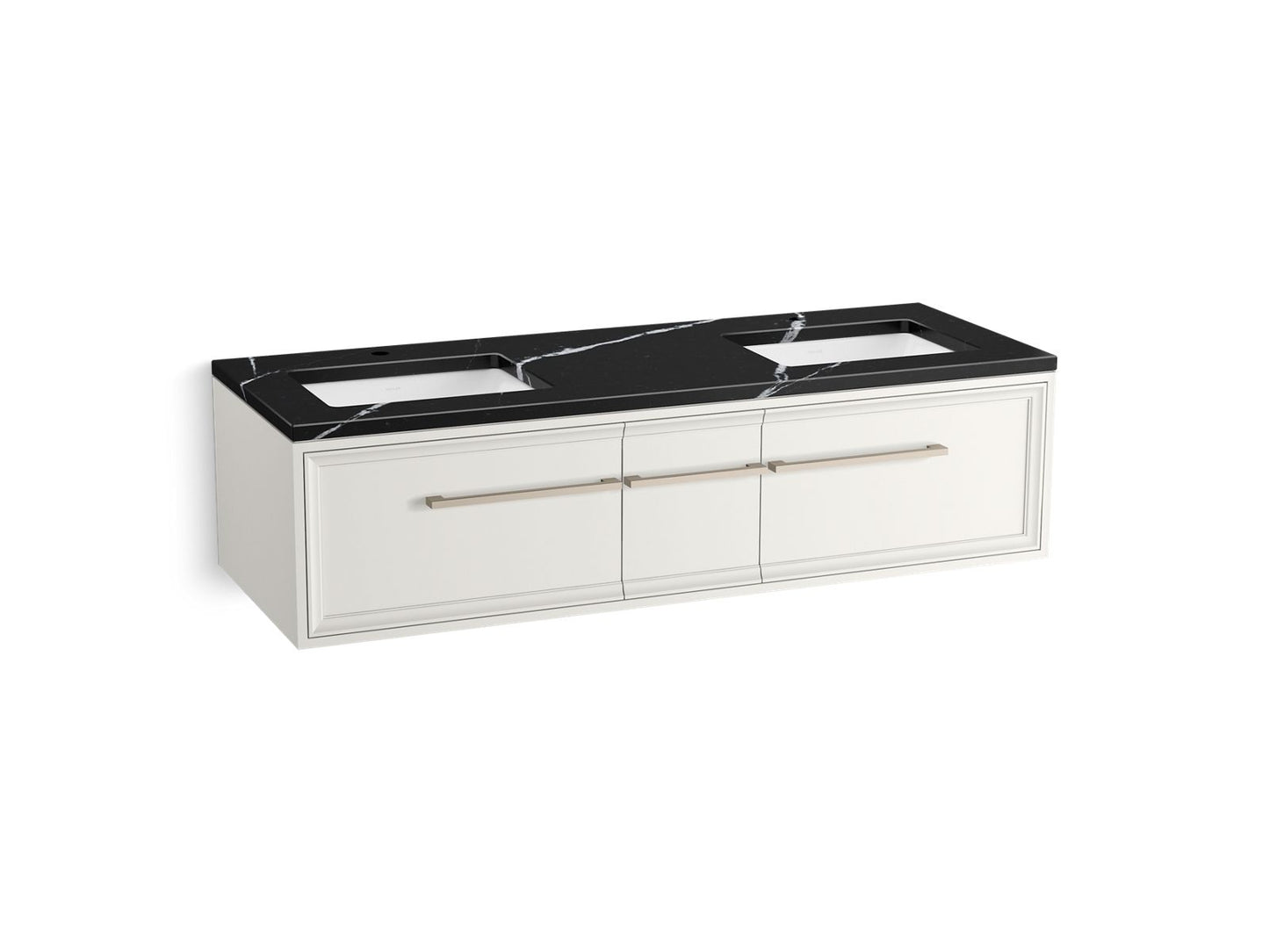 KOHLER K-CM33567-BD23-AEN 60" wall-hung bathroom vanity cabinet with sinks and quartz top  -  Linen White