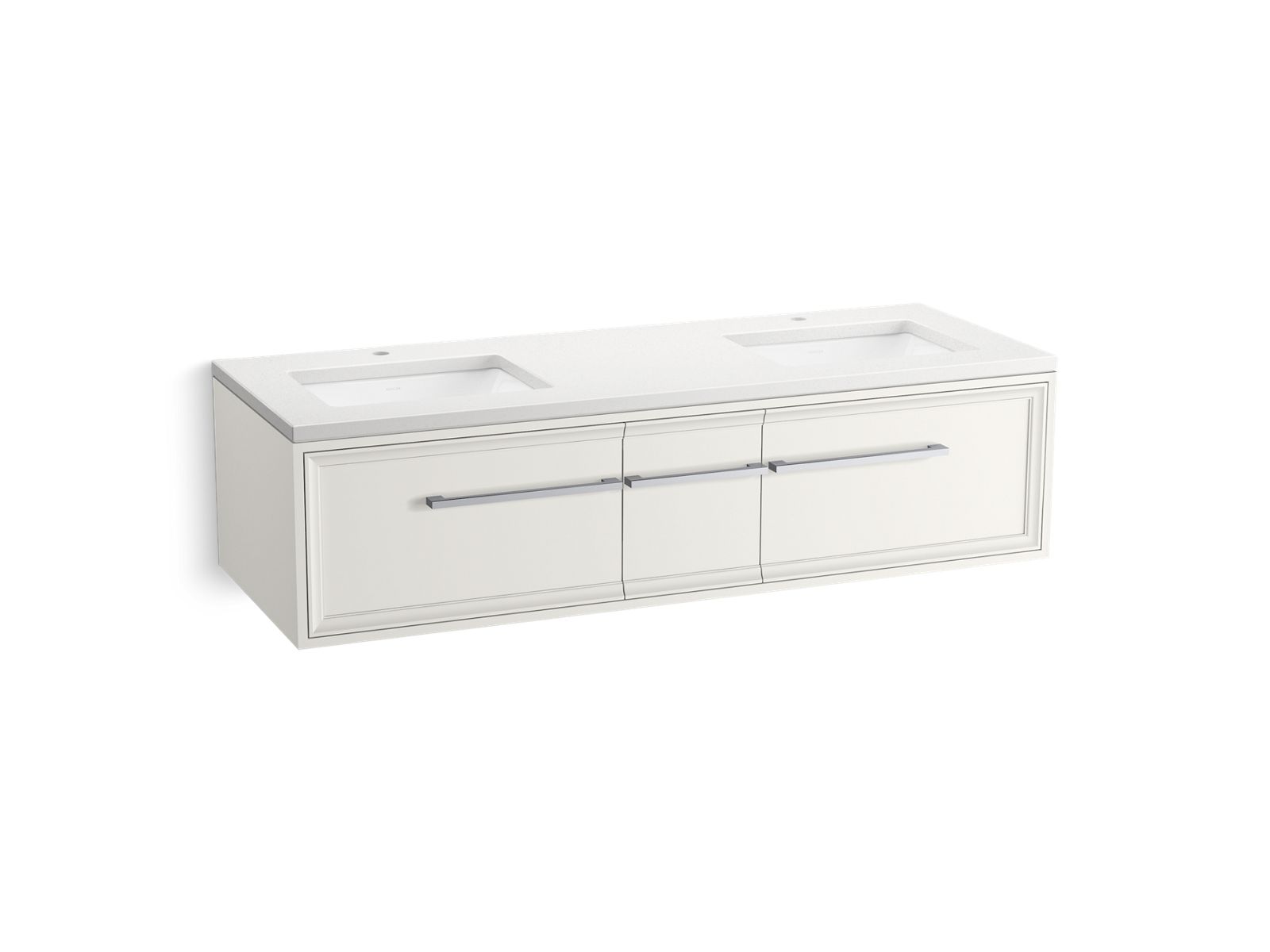 KOHLER K-CM33567-BD23-AWC 60" wall-hung bathroom vanity cabinet with sinks and quartz top  -  Linen White