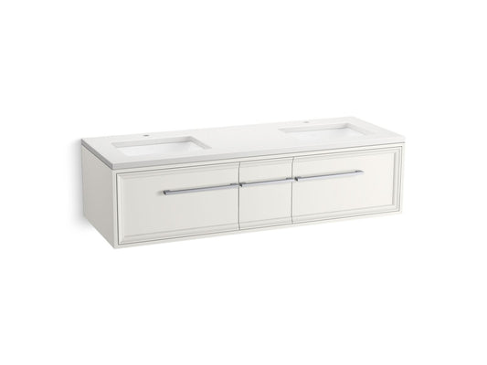 KOHLER K-CM33567-BD23-AWC 60" wall-hung bathroom vanity cabinet with sinks and quartz top  -  Linen White