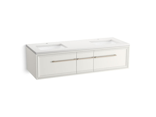 KOHLER K-CM33567-BD23-AWN 60" wall-hung bathroom vanity cabinet with sinks and quartz top  -  Linen White
