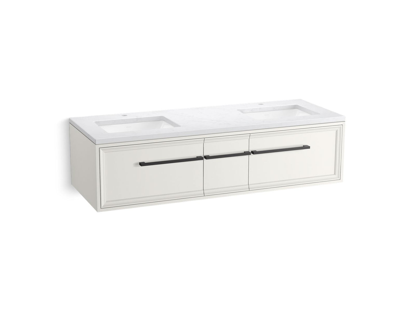 KOHLER K-CM33567-BD23-ATL 60" wall-hung bathroom vanity cabinet with sinks and quartz top  -  Linen White